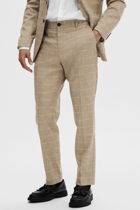 Selected Oasis Linen Check Trousers Sand