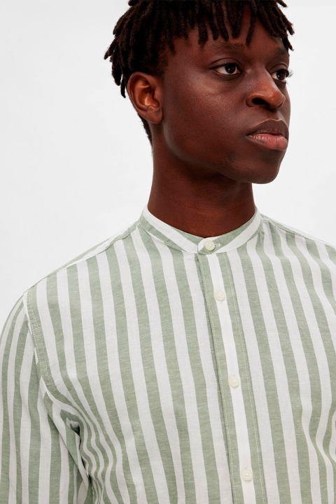 Selected SLHSLIMNEW-LINEN SHIRT LS BAND W Desert Sage Stripes