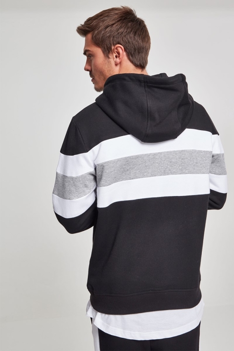 Urban Classics Chest Striped Hoodie Black/ White/ Grey