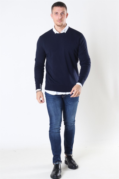 Mos Mosh Adam Supima O-Neck Knit Navy