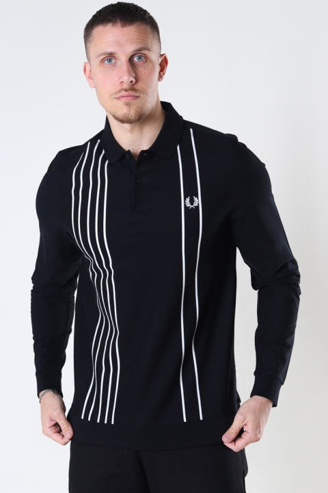 Fred Perry Refined pique striped polo Black