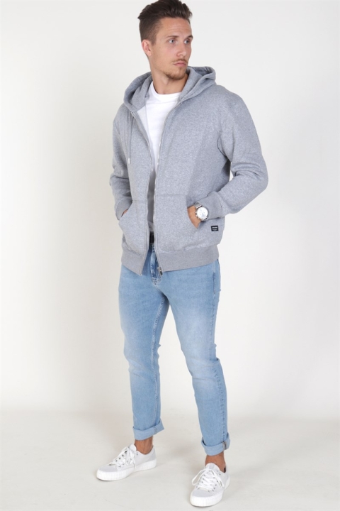 Jack & Jones Soft Sweatshirts Zip Hood Light Grey Melange