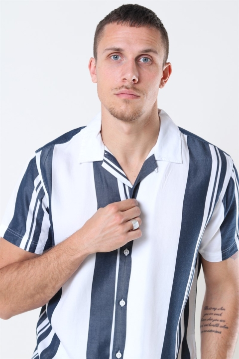Selected Reg Kevin Shirt SS Stripes B Dark Sapphire