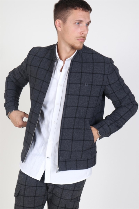 Les Deux Como Wool Check Bomber jacket Charcoal/Black