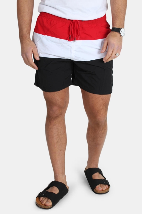 Urban Classics Color Block Badeshorts Black/Firered/White