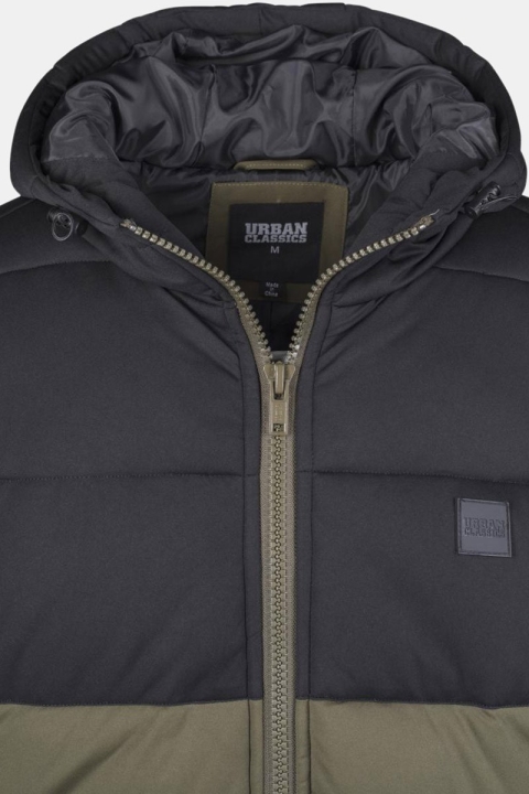 Urban Classics Hooded 2-Tone Puffer Jacket Dark Olive/Black
