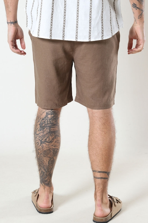 Solid Aurelius Elasticated Linen Shorts Shitake