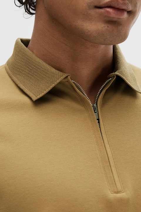 Selected Fave Zip Polo SS Antique Bronze