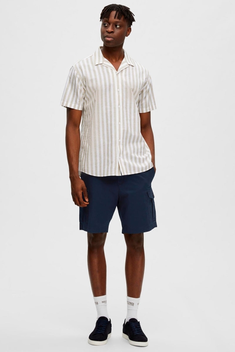 Selected SLHREGNEW-LINEN SHIRT SS RESORT W Kelp Stripes