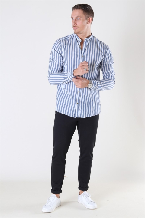 Only & Sons Matthew LS Stripe Manderine Shirt Dark Blue