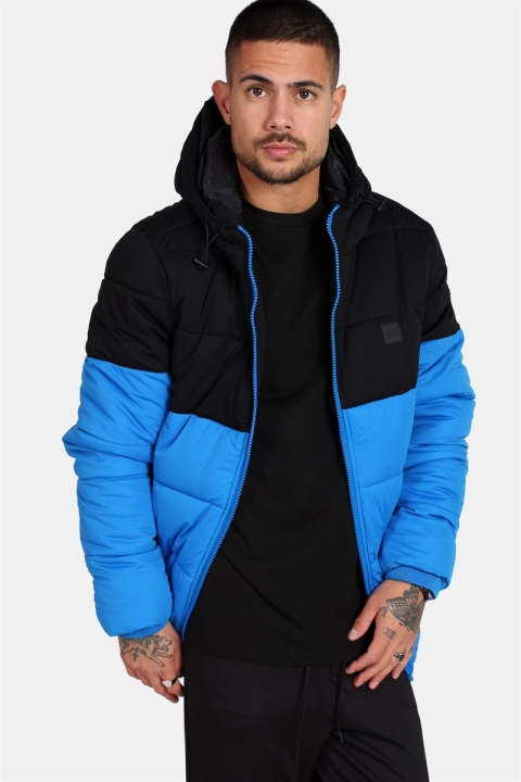 Urban Classics TB2425 Hooded 2-Tone Puffer Jacket Bright Blue/Black
