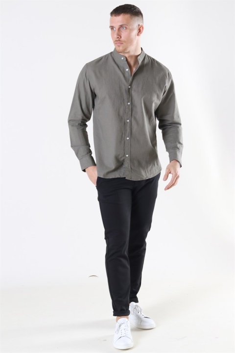 Clean Cut Cotton Linen Mao Shirt Dusty Green