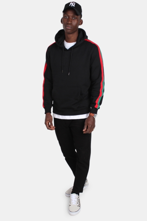 Urban Classics Stripe Shoulder Hoodie Black/ Fire Red/ Green