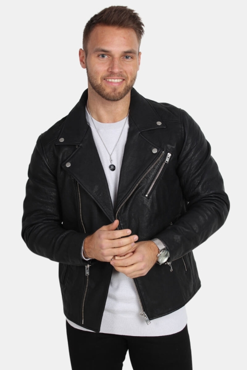 Selected Scott Læder Biker Jacket Camp Black