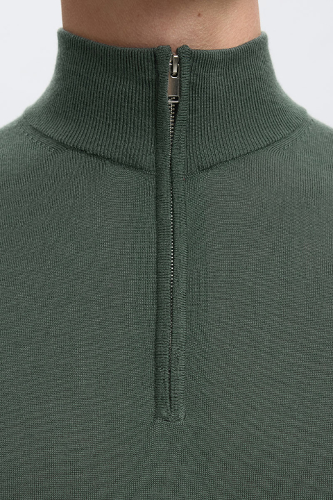 Selected Tray LS Merino Knit Half Zip Deep Forest