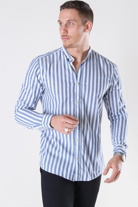 Only & Sons Matthew LS Stripe Manderine Shirt Dark Blue