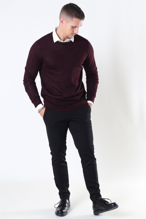 Lindbergh Merino O-Neck Strik Dark Bordeaux