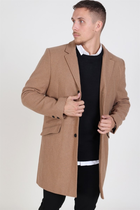 Only & Sons Julian Solid Wool Wool coat Camel