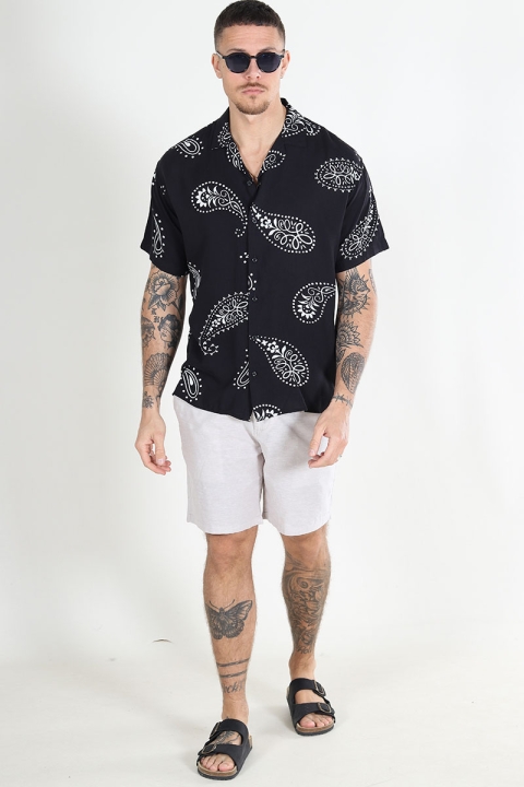 Jack & Jones Jeff Abstract Print Resort Shirt SS Black