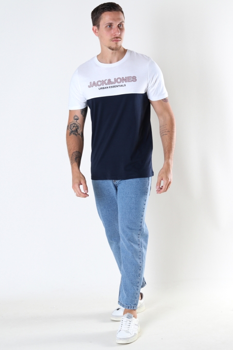 Jack & Jones JJEURBAN BLOCKING TEE SS O-NECK NOOS White Red Dhalia-Navy Print/Slim Fit