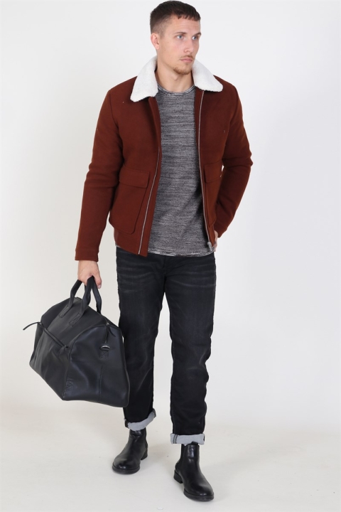 Jack & Jones Magnus Uld Bomber Jacket Cappuccino