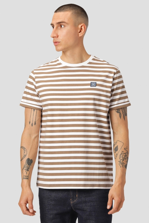 Clean Cut Copenhagen Basic Organic striped tee SS Dark Camel