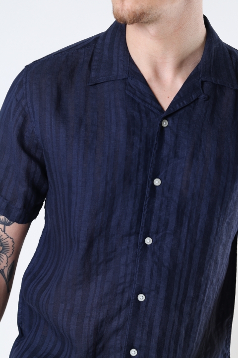 Kronstadt Cuba Linen striped shirt Navy