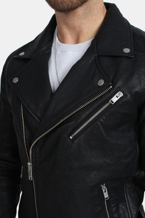 Selected Scott Læder Biker Jacket Camp Black