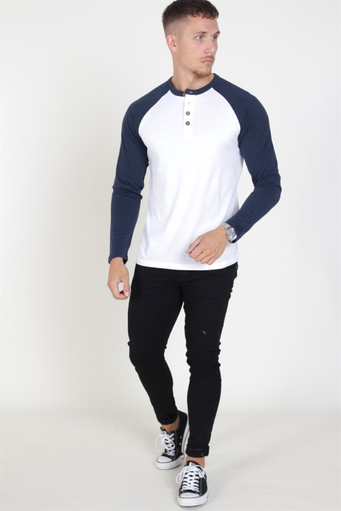 Only & Sons Elton Raglan Granddad LS T-shirt White/Navy