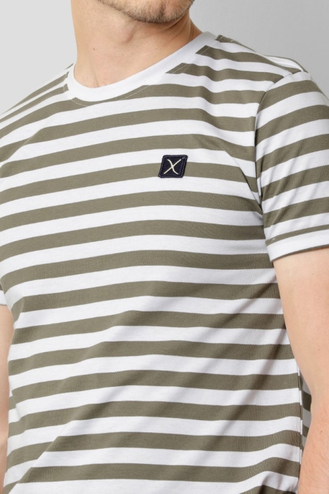 Clean Cut Copenhagen Basic Striped tee SS Dusty Green/White