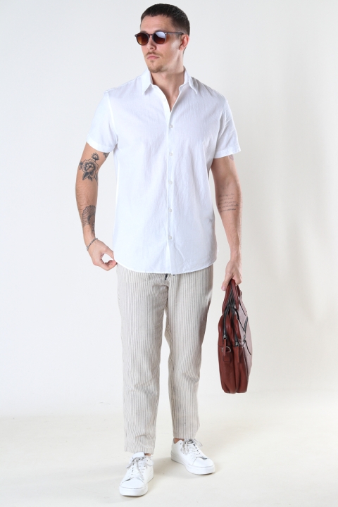 Selected SLHSLIMNEW-LINEN SHIRT SS CLASSIC W White