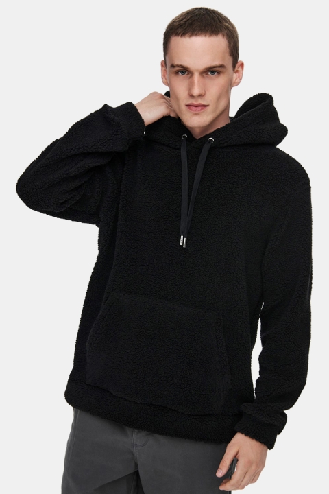 ONLY & SONS ONSREMY REG TEDDY HOODIE SWEAT Black