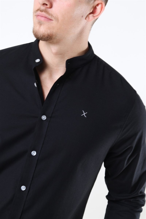 Clean Cut Copenhagen Oxford Mao Stretch L/S Shirt Black