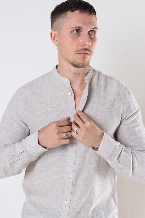 ONLY & SONS ONSCAIDEN LS SOLID LINEN MAO SHIRT NOOS Chinchilla