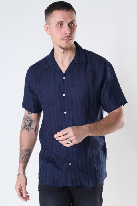 Kronstadt Cuba Linen striped shirt Navy