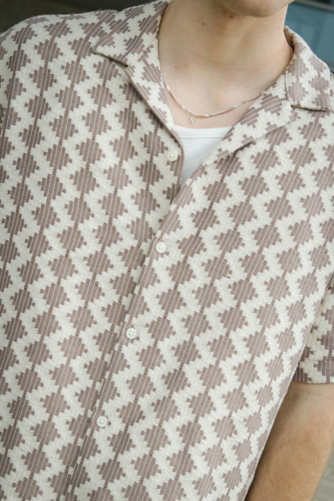 Jack & Jones Summer Luke Regular Fit Texture Resort Shirt SS Mocha Meringue