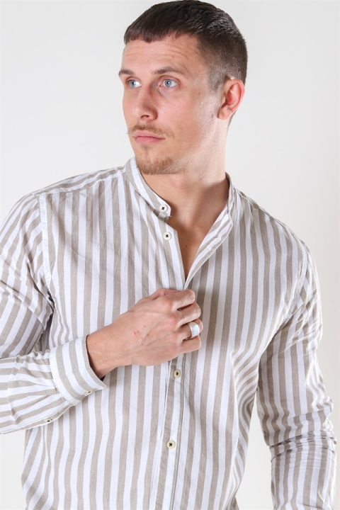 Only & Sons Matthew LS Stripe Manderine Shirt Chinchilla