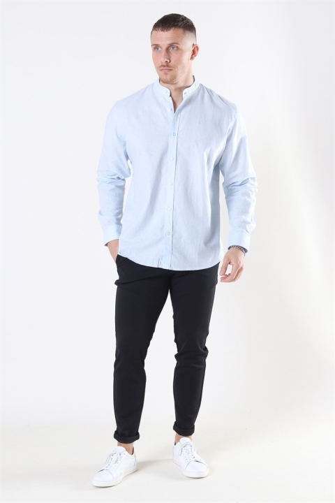 Clean Cut Cotton Linen Mao Shirt Sky Blue