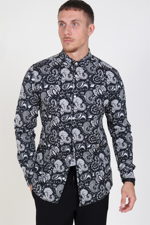 Only & Sons Frederik L/S Paisley Stretch Shirt Black