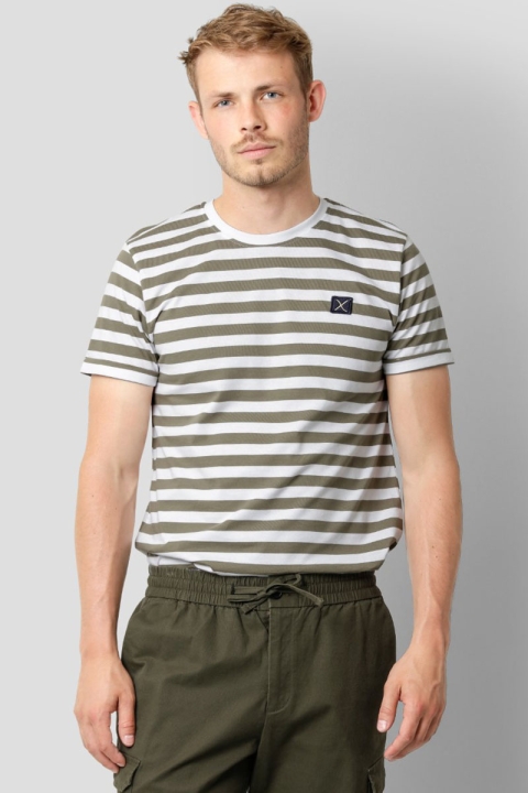 Clean Cut Copenhagen Basic Striped tee SS Dusty Green/White