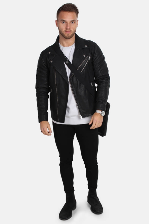 Selected Scott Læder Biker Jacket Camp Black