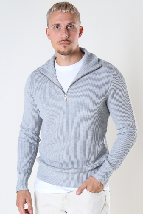 Jack & Jones JPRBLAPERFECT KNIT HIGH NECK ZIP SN Cool Grey