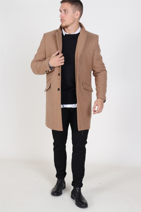 Only & Sons Julian Solid Wool Wool coat Camel