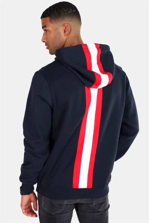 Urban Classics Back Stripe Hoodie Navy/Fire Red/White