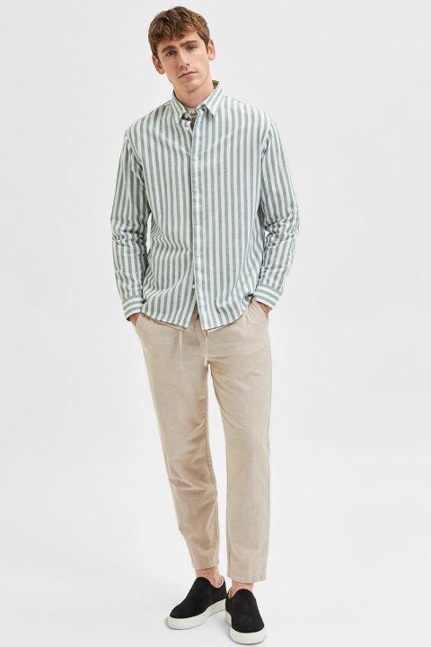 Selected SLHREGNEW-LINEN SHIRT LS CLASSIC W Dark Ivy Stripes