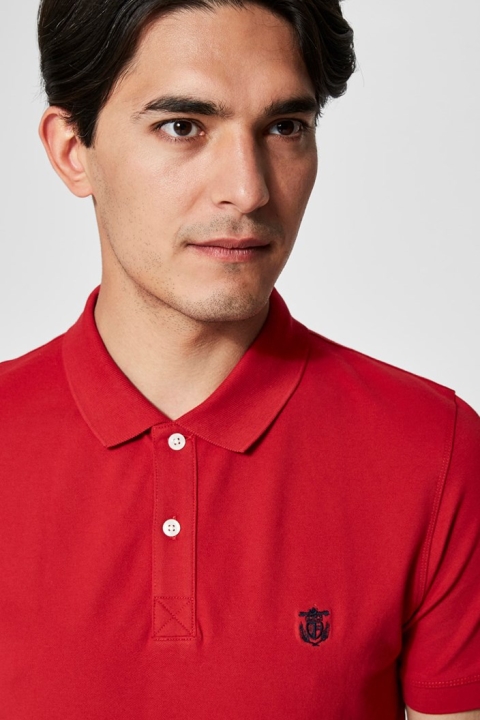 Selected Aro S/S Emroidery Polo Shirt Noos Scarlet Sage