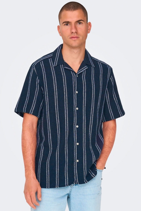 ONLY & SONS Trev Reg Structure Stripe SS Shirt Dark Navy