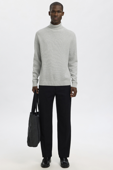 Selected Dane LS Structure Knit Roll Neck Light Grey Melange