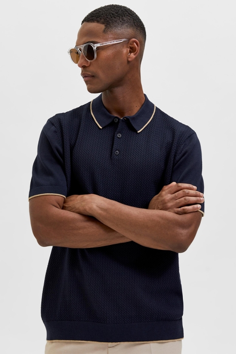 Selected SLHHANK SS KNIT BUTTON POLO B Sky Captain