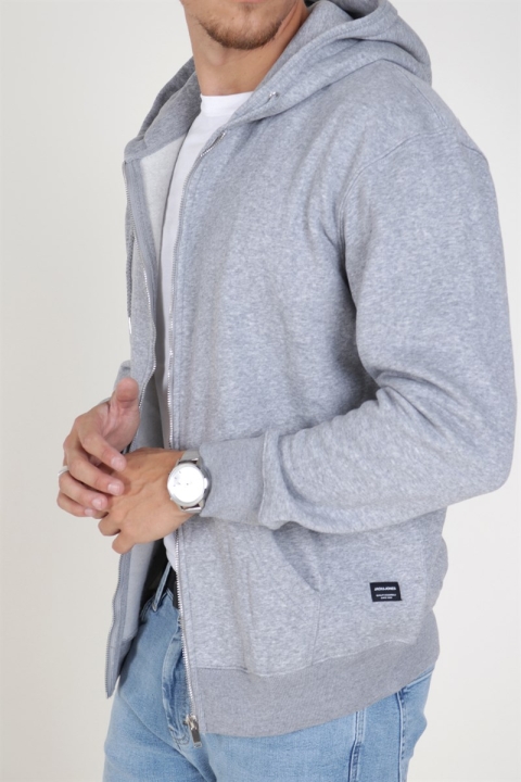 Jack & Jones Soft Sweatshirts Zip Hood Light Grey Melange